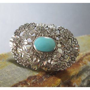 Sterling Silver Brooch POSIES Oval Turquoise